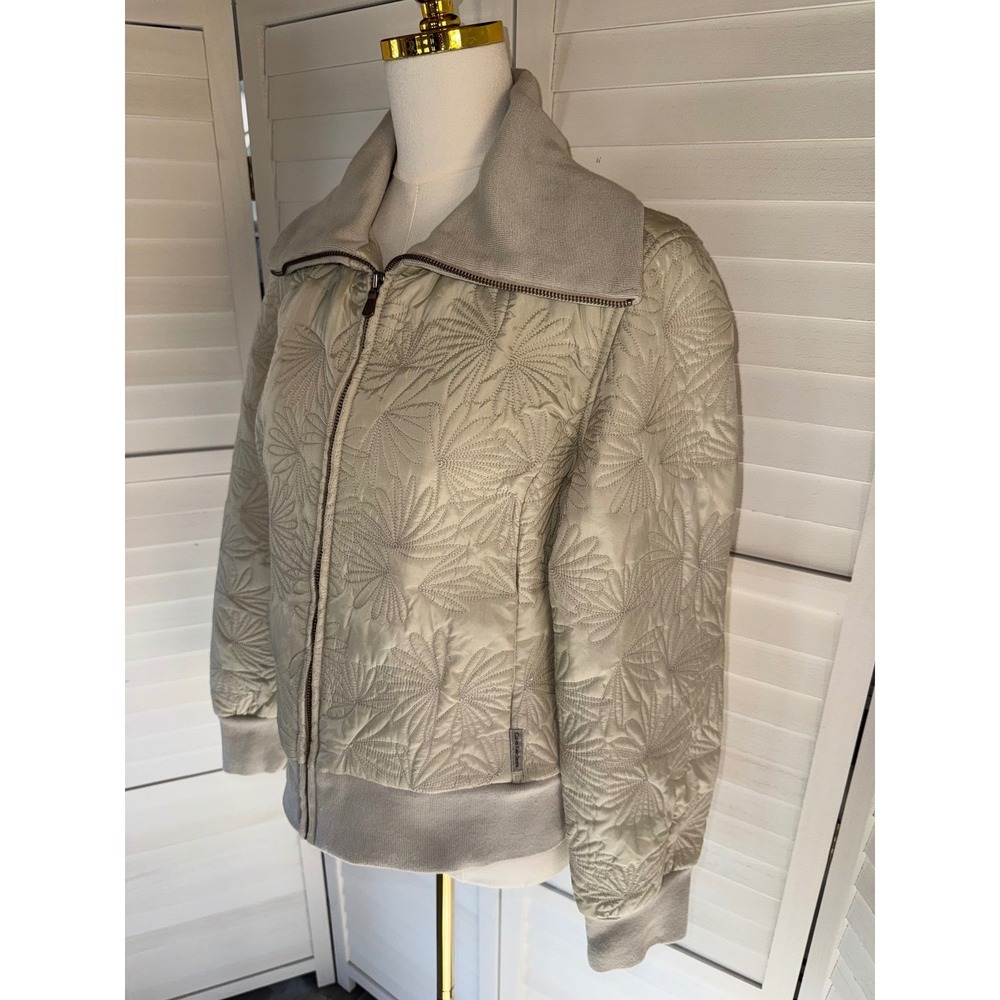 Calvin Klein Jeans Quilted Bomber Jacket Women Large Beige Floral Zip Up Size L - Picture 4 of 8